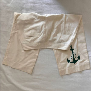 Anthropologie Elevenses Cream cropped sailor pants embroidered anchor - 6